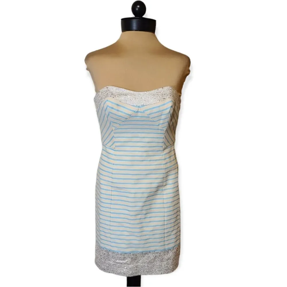 LILLY PULITZER Strapless Remi Blue Horizon Metallic Dress  Size 00 New - Picture 2 of 6